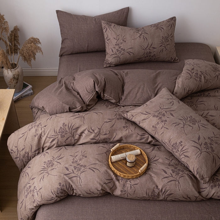 91家纺网 家纺一手货源 找家纺 芯贝儿 2025秋冬新品加厚原麻复古风亚麻皱皱双层纱水洗m四件套 玉茗