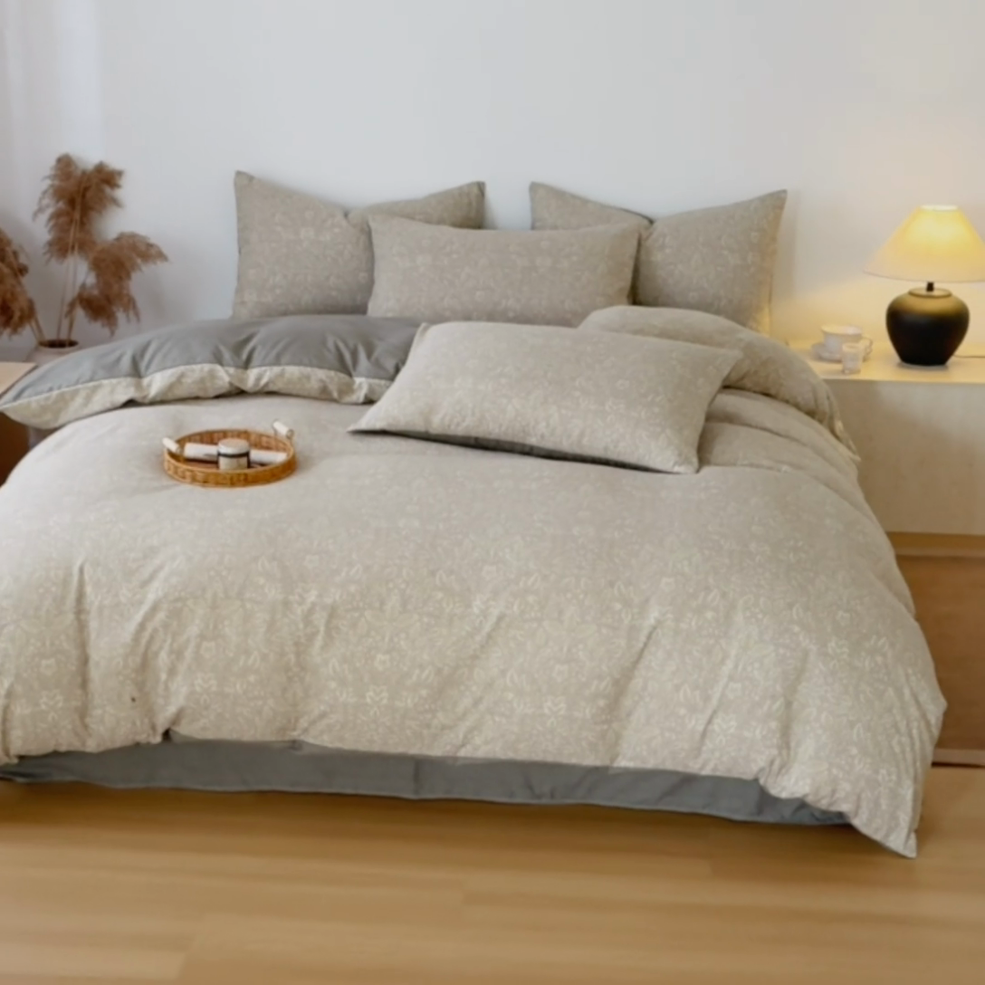 91家纺网 家纺一手货源 找家纺 芯贝儿 2025秋冬新品加厚原麻复古风亚麻皱皱双层纱水洗m四件套 古奈--绿