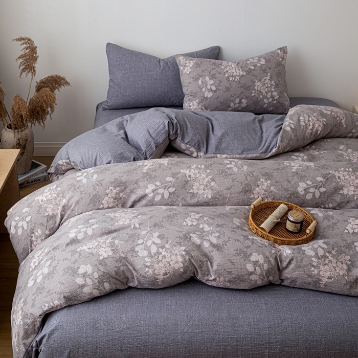 91家纺网 家纺一手货源 找家纺 芯贝儿 2025秋冬新品加厚原麻复古风亚麻皱皱双层纱水洗m四件套 可颂--灰