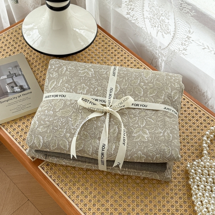 91家纺网 家纺一手货源 找家纺 芯贝儿 2025秋冬新品加厚原麻复古风亚麻皱皱双层纱水洗m四件套 古奈--绿