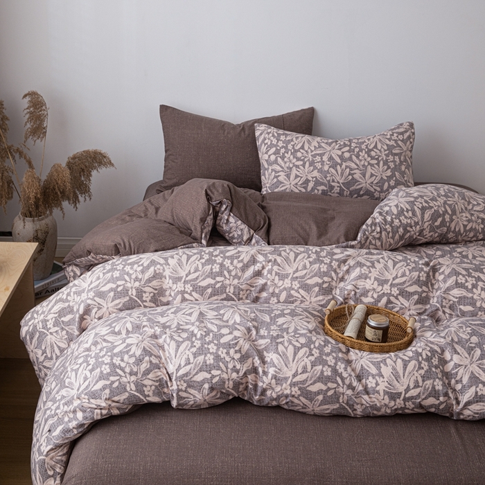 91家纺网 家纺一手货源 找家纺 芯贝儿 2025秋冬新品加厚原麻复古风亚麻皱皱双层纱水洗m四件套 苍梧