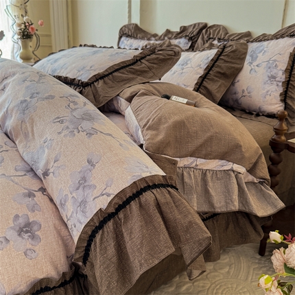 91家纺网 家纺一手货源 找家纺 （总）优贝家纺 2025秋冬新款复古风高端提花水洗亚麻原麻棉麻四件套