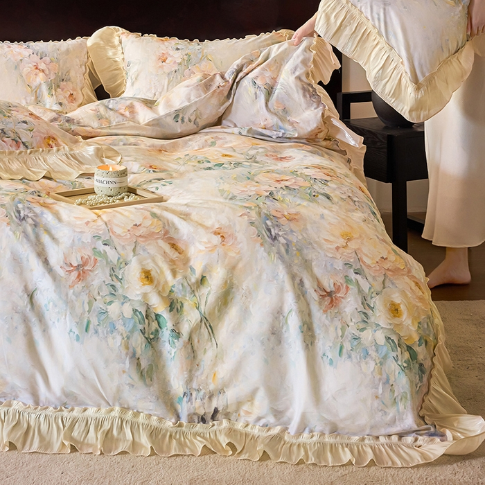 91家纺网 家纺一手货源 找家纺 （总）迷尚家居 2025新款全棉60支全棉磨毛花边款四件套