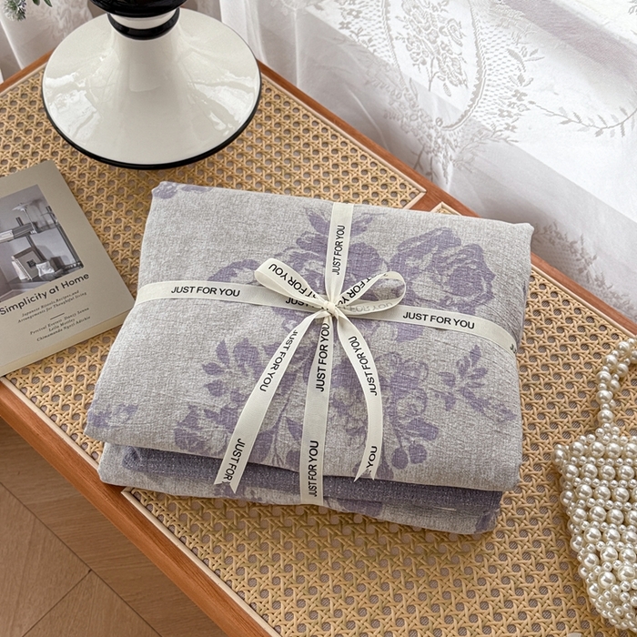 91家纺网 家纺一手货源 找家纺 芯贝儿 2025秋冬新品加厚原麻复古风亚麻皱皱双层纱水洗m四件套 风木槿--紫