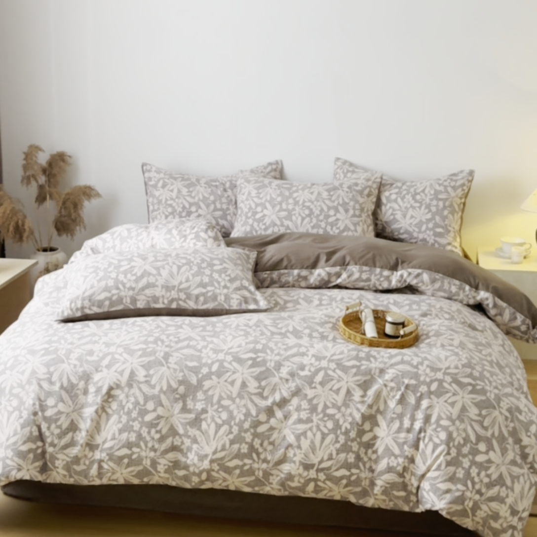 91家纺网 家纺一手货源 找家纺 芯贝儿 2025秋冬新品加厚原麻复古风亚麻皱皱双层纱水洗m四件套 苍梧