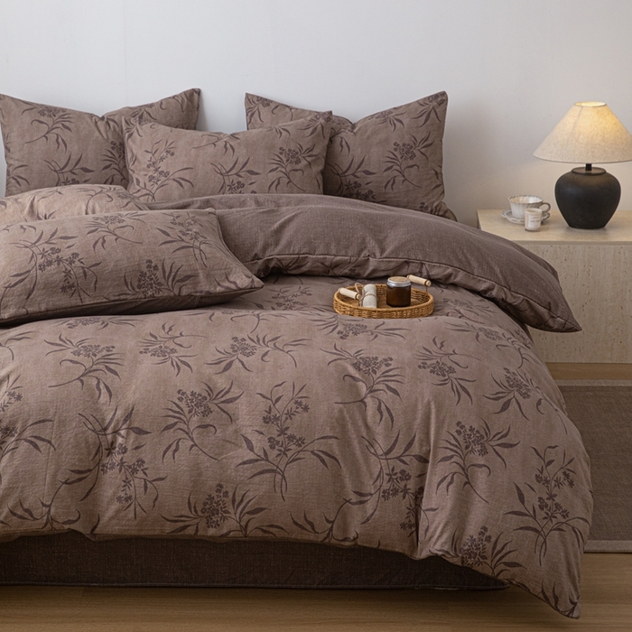 91家纺网 家纺一手货源 找家纺 芯贝儿 2025秋冬新品加厚原麻复古风亚麻皱皱双层纱水洗m四件套 玉茗