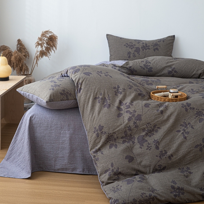 91家纺网 家纺一手货源 找家纺 芯贝儿 2025秋冬新品加厚原麻复古风亚麻皱皱双层纱水洗m四件套 颂青时