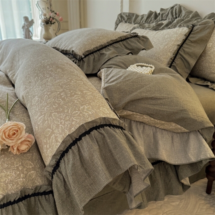 91家纺网 家纺一手货源 找家纺 （总）优贝家纺 2025秋冬新款复古风高端提花水洗亚麻原麻棉麻四件套