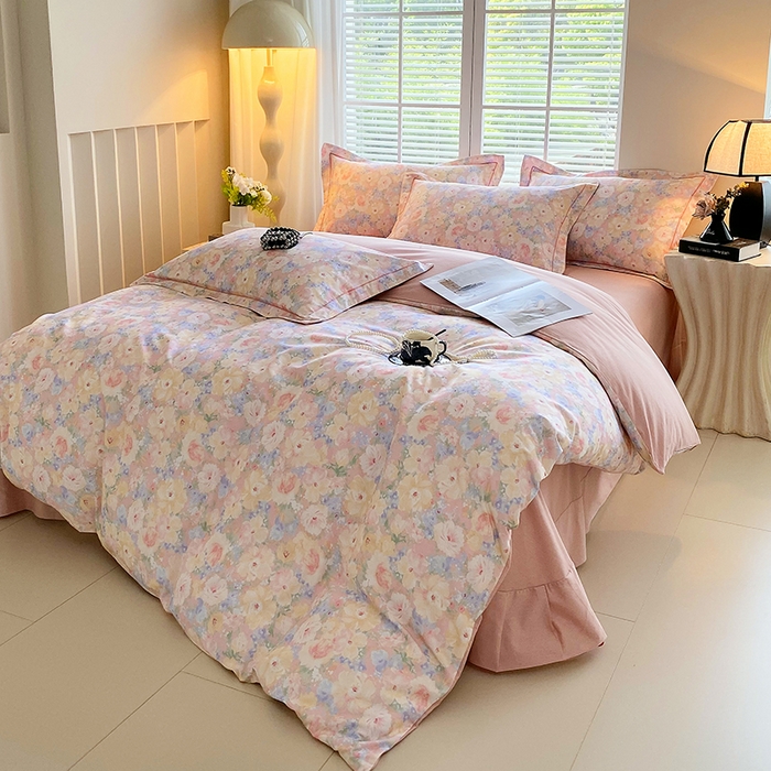 91家纺网 家纺一手货源 找家纺 威布斯 2025新疆棉全棉生态加厚磨毛四件套仙女星尘-粉