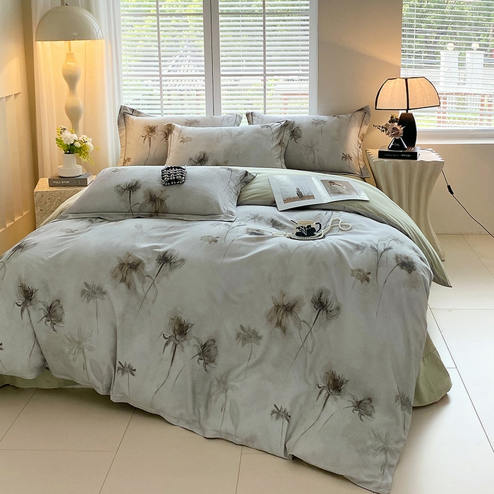 91家纺网 家纺一手货源 找家纺 威布斯 2025新疆棉全棉生态加厚磨毛四件套嬉秋集-灰