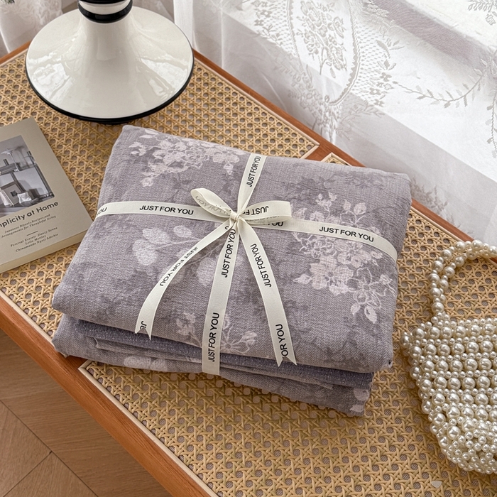 91家纺网 家纺一手货源 找家纺 芯贝儿 2025秋冬新品加厚原麻复古风亚麻皱皱双层纱水洗m四件套 可颂--灰