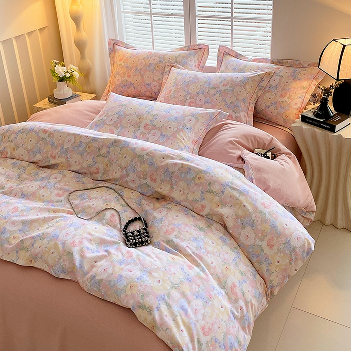 91家纺网 家纺一手货源 找家纺 威布斯 2025新疆棉全棉生态加厚磨毛四件套仙女星尘-粉