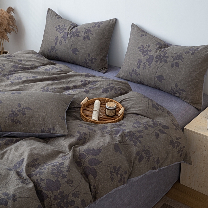 91家纺网 家纺一手货源 找家纺 芯贝儿 2025秋冬新品加厚原麻复古风亚麻皱皱双层纱水洗m四件套 颂青时