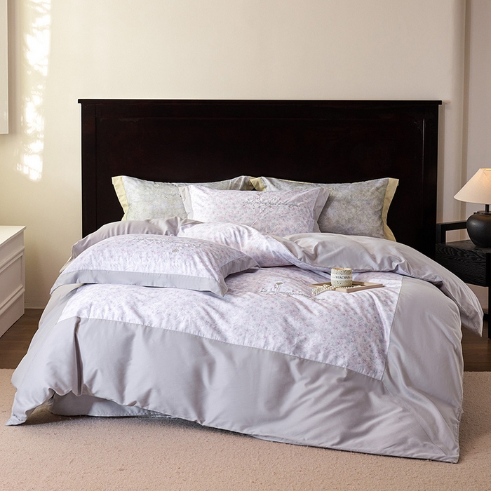 91家纺网 家纺一手货源 找家纺 迷尚家居 2025新款天丝棉磨毛工艺款四件套 花影紫