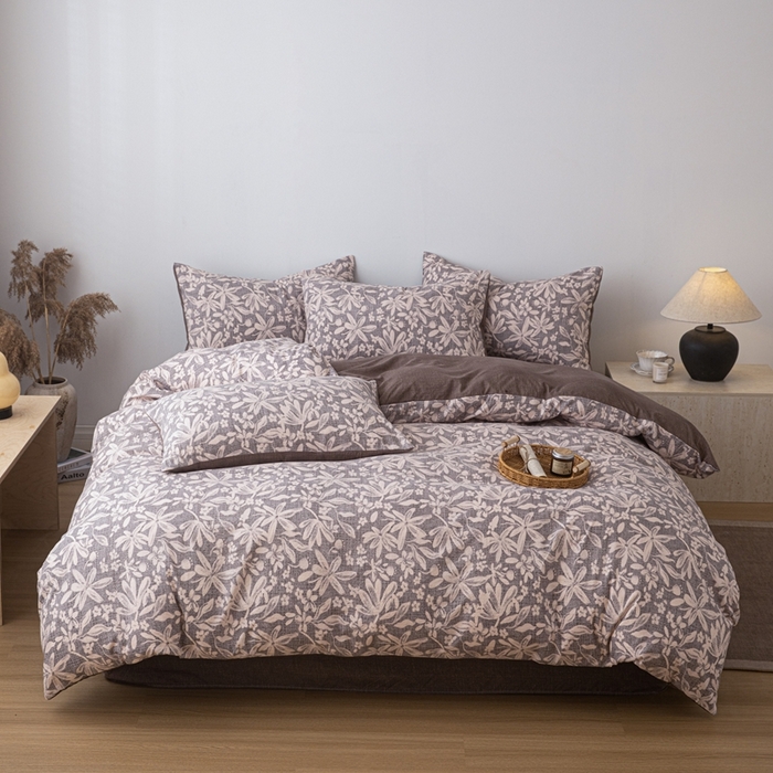 91家纺网 家纺一手货源 找家纺 芯贝儿 2025秋冬新品加厚原麻复古风亚麻皱皱双层纱水洗m四件套 苍梧