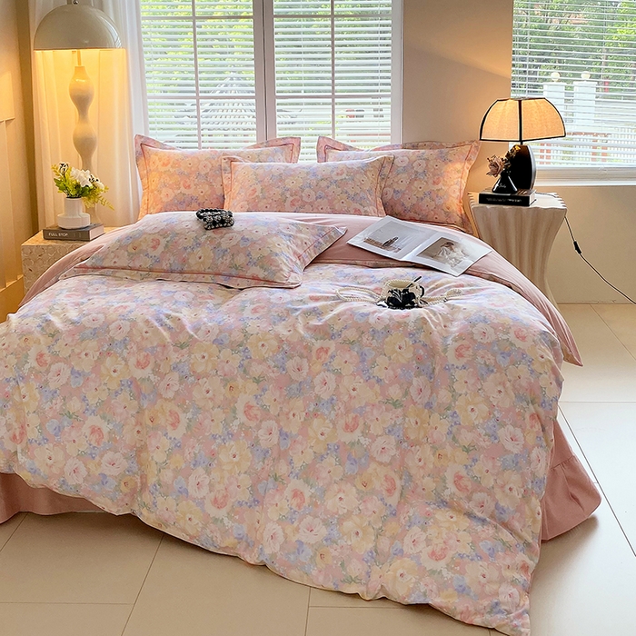 91家纺网 家纺一手货源 找家纺 威布斯 2025新疆棉全棉生态加厚磨毛四件套仙女星尘-粉