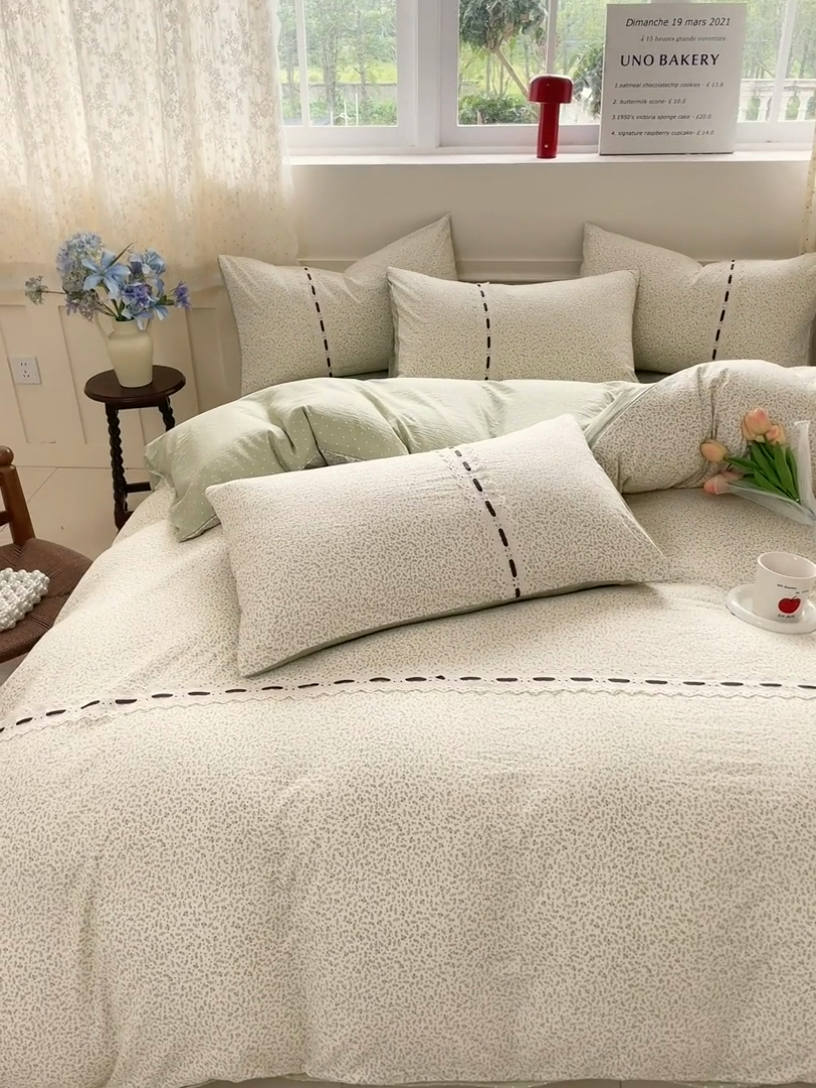 91家纺网 家纺一手货源 找家纺 韩后家纺 2025新款木棉印花四件套 塞纳花园-绿