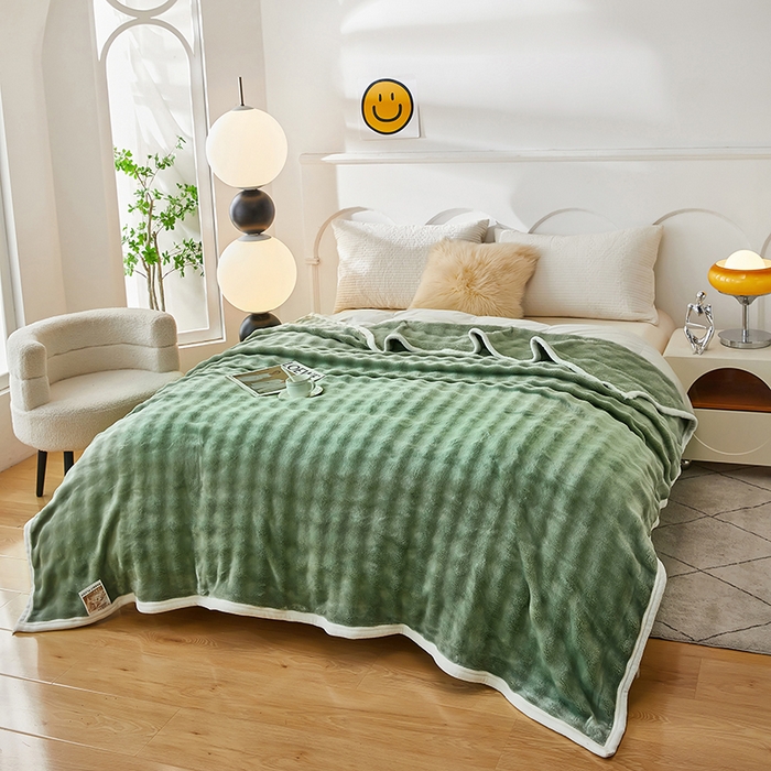 91家纺网 家纺一手货源 找家纺 七里香 2025新款A类跨境外贸托卡斯兔毛绒牛奶绒毛毯泡泡毯多功能盖毯 泡泡毯-果绿