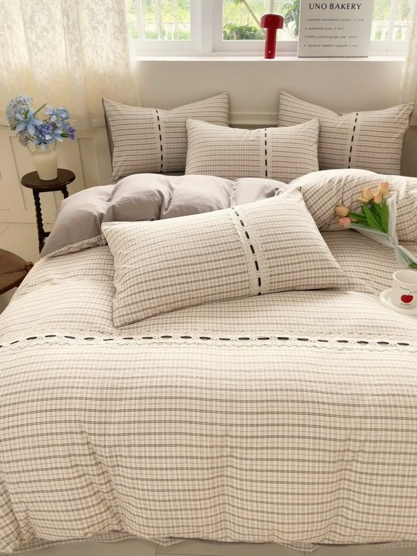 91家纺网 家纺一手货源 找家纺 韩后家纺 2025新款木棉印花四件套 艾格-咖