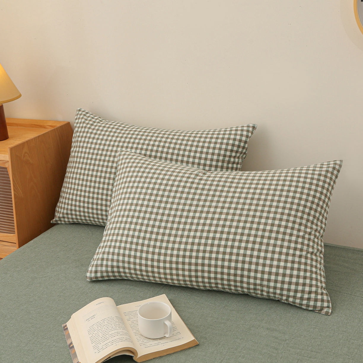 91家纺网 家纺一手货源 找家纺 牛魔王家居 2025新款水洗棉格子冬被春秋被纤维被被子 绿小格