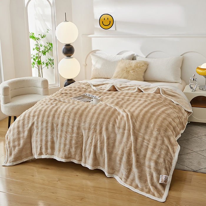 91家纺网 家纺一手货源 找家纺 七里香 2025新款A类跨境外贸托卡斯兔毛绒牛奶绒毛毯泡泡毯多功能盖毯 泡泡毯-米咖