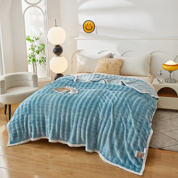 91家纺网 家纺一手货源 找家纺 七里香 2025新款A类跨境外贸托卡斯兔毛绒牛奶绒毛毯泡泡毯多功能盖毯 泡泡毯-蓝色