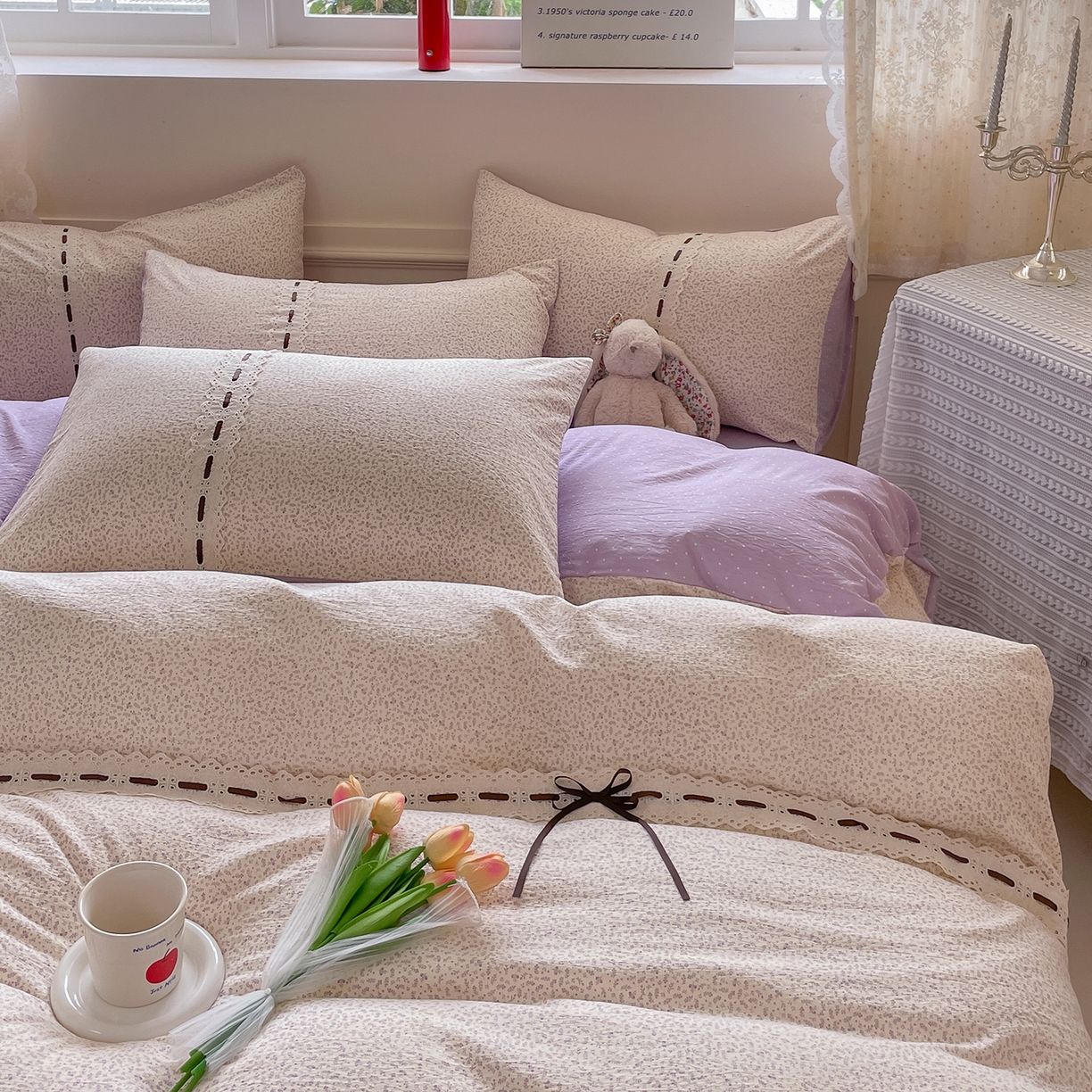 91家纺网 家纺一手货源 找家纺 韩后家纺 2025新款木棉印花四件套 塞纳花园-紫