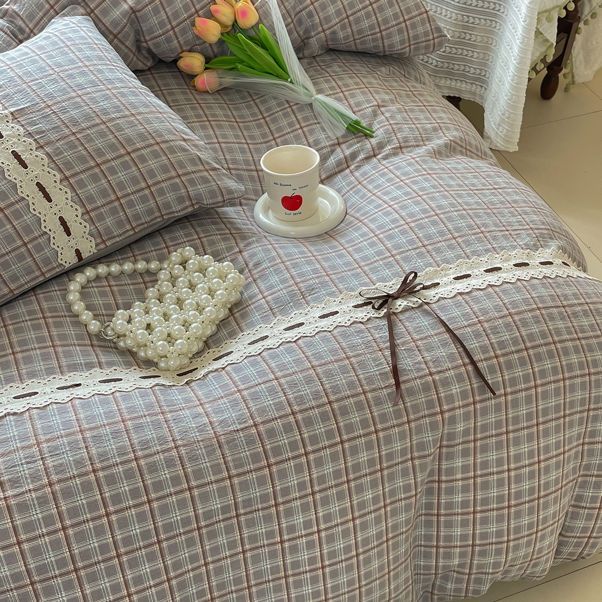 91家纺网 家纺一手货源 找家纺 韩后家纺 2025新款木棉印花四件套 艾格-灰