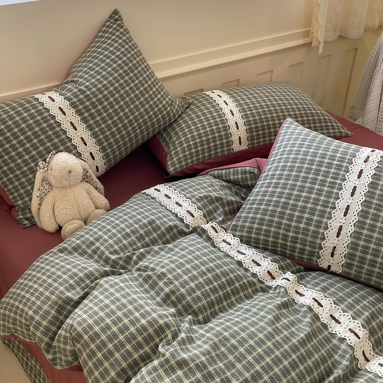 91家纺网 家纺一手货源 找家纺 韩后家纺 2025新款木棉印花四件套 艾格-绿