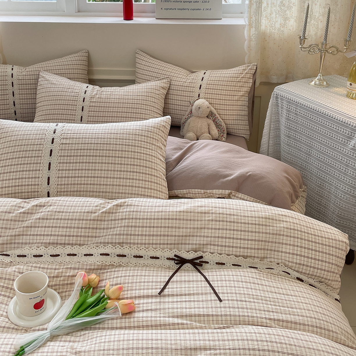 91家纺网 家纺一手货源 找家纺 韩后家纺 2025新款木棉印花四件套 艾格-咖