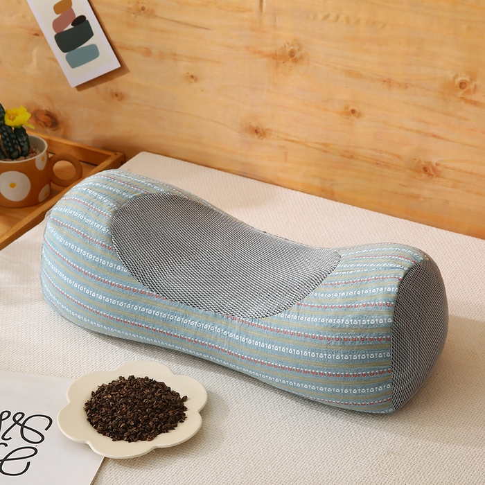 91家纺网 家纺一手货源 找家纺 金牛枕芯 2025新款全棉3d条纹荞麦枕头枕芯圆柱护颈枕 蓝色