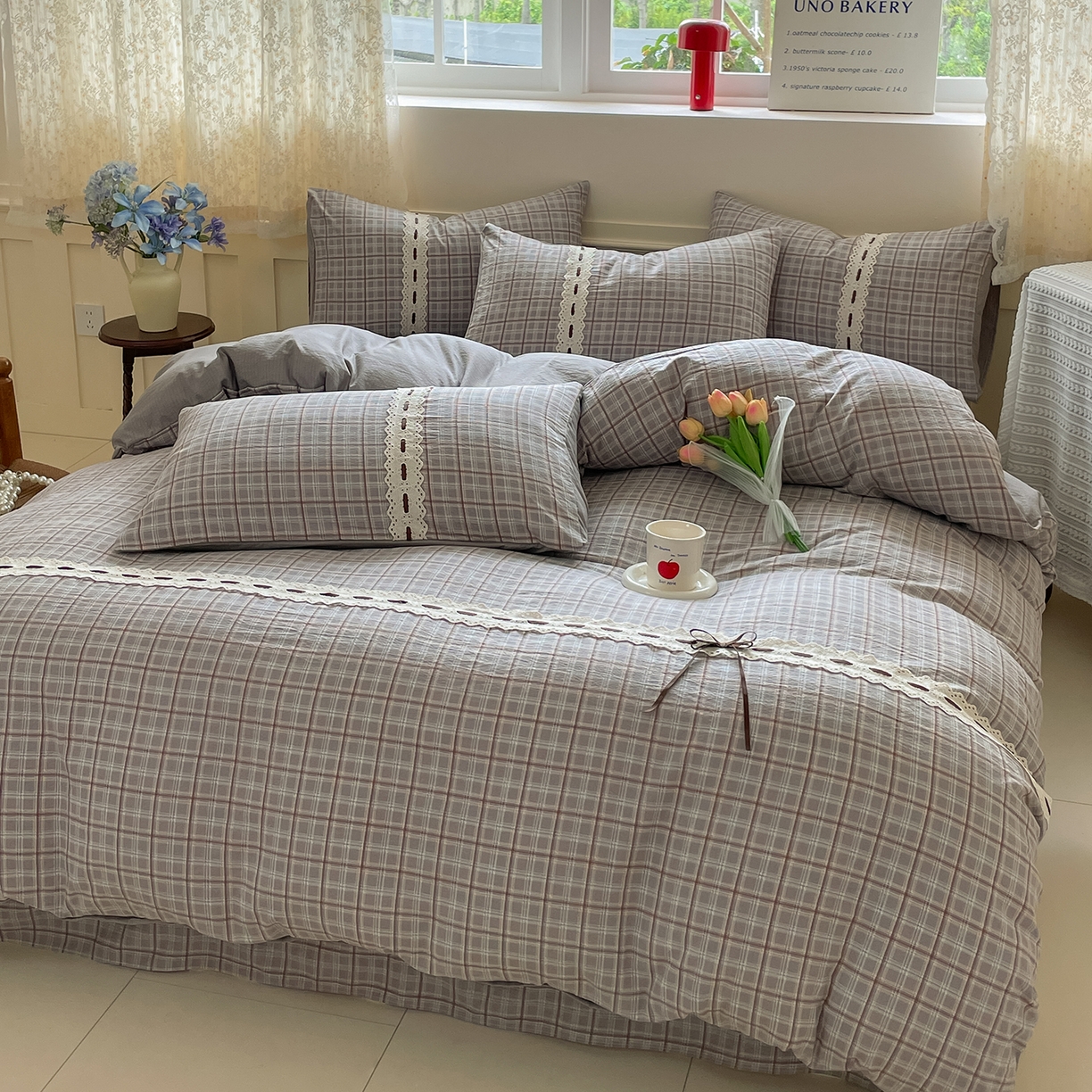 91家纺网 家纺一手货源 找家纺 韩后家纺 2025新款木棉印花四件套 艾格-灰