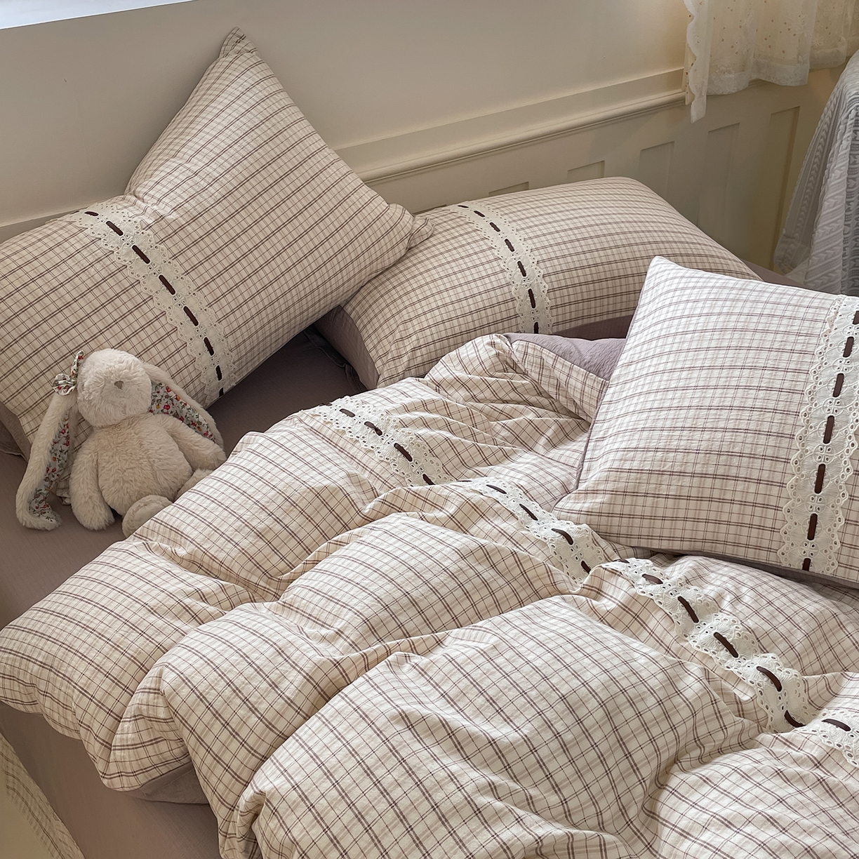 91家纺网 家纺一手货源 找家纺 韩后家纺 2025新款木棉印花四件套 艾格-咖