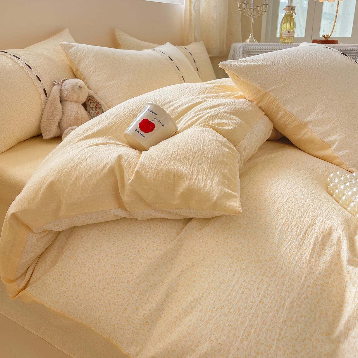 91家纺网 家纺一手货源 找家纺 韩后家纺 2025新款木棉印花四件套 塞纳花园-黄