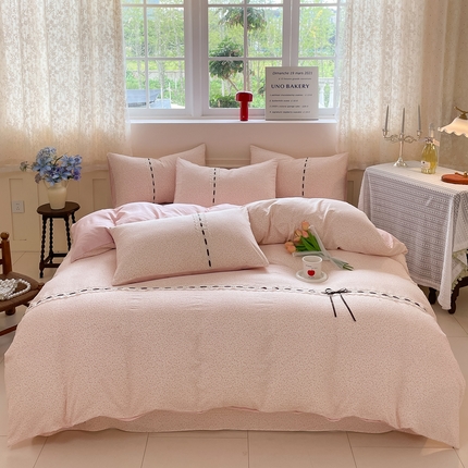 韩后家纺 2025新款木棉印花四件套 塞纳花园-粉