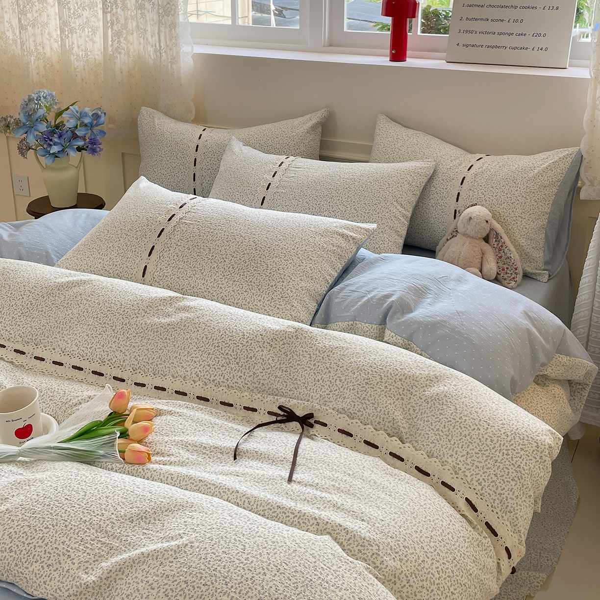 91家纺网 家纺一手货源 找家纺 韩后家纺 2025新款木棉印花四件套 塞纳花园-蓝