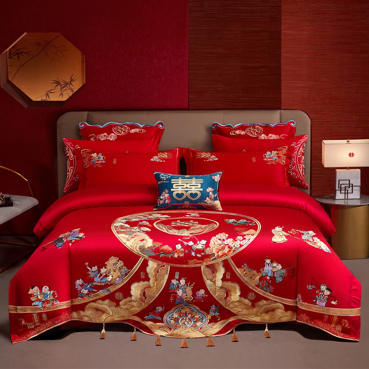 91家纺网 家纺一手货源 找家纺 （总）宏羽纺家纺 2025新款全棉100%全棉新中式婚庆多件套