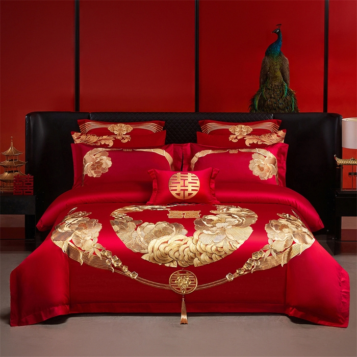 91家纺网 家纺一手货源 找家纺 （总）宏羽纺家纺 2025新款全棉100%全棉新中式婚庆多件套