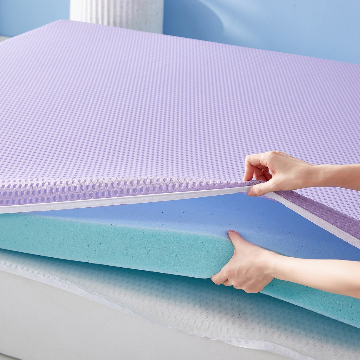 91家纺网 家纺一手货源 找家纺 芊梵床垫 2025新款凝胶记忆棉海绵床垫 舒睡紫-5cm