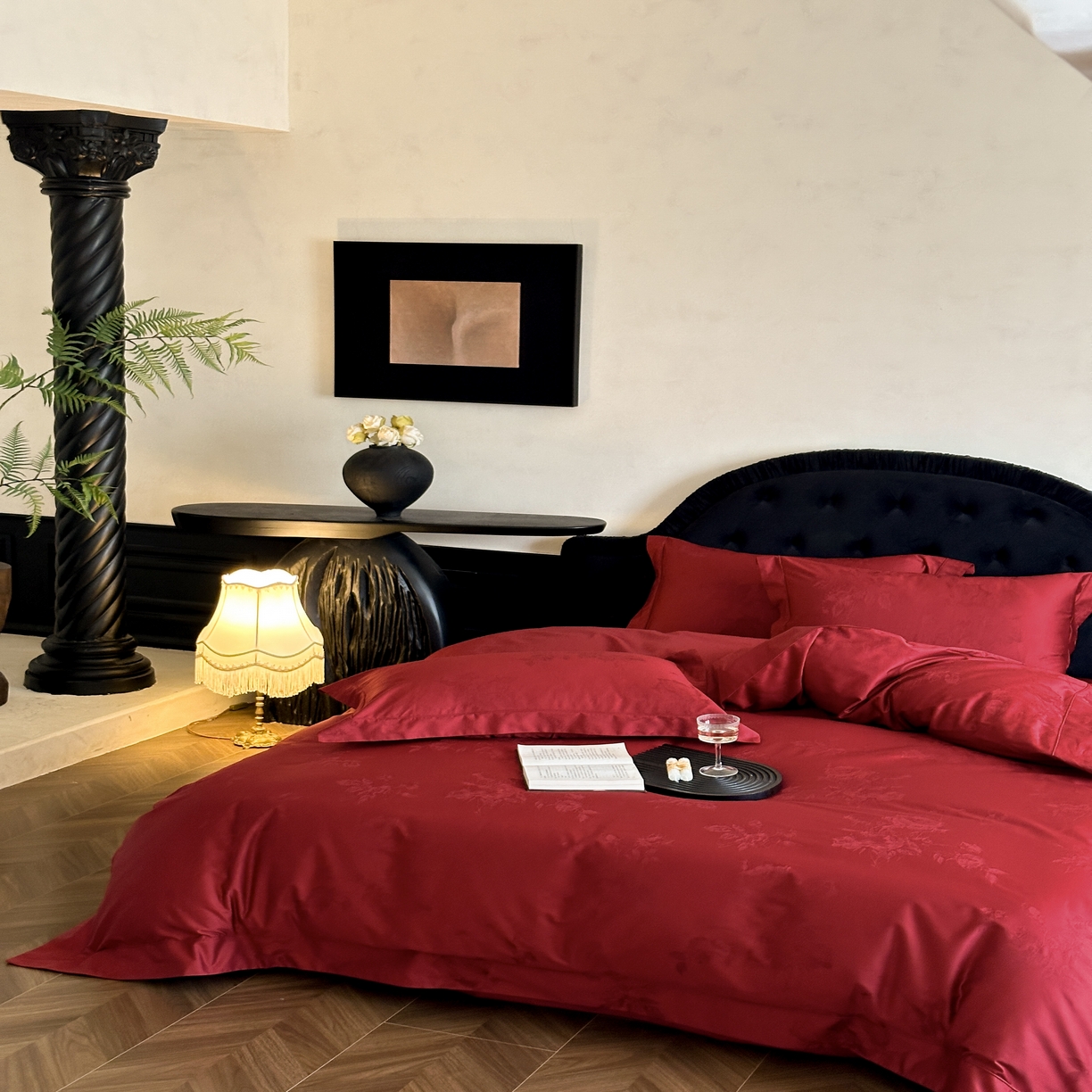 91家纺网 家纺一手货源 找家纺 太古汇家居 2025新款全棉纯棉提花“花屿寻”系列四件套 花屿寻—珊瑚红