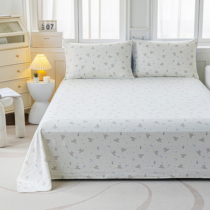 91家纺网 家纺一手货源 找家纺 奇丝雅2025新款A类有氧超柔云感双层纱床单单件学生宿舍家用四季通用床单两件套三件套 艾尼熊