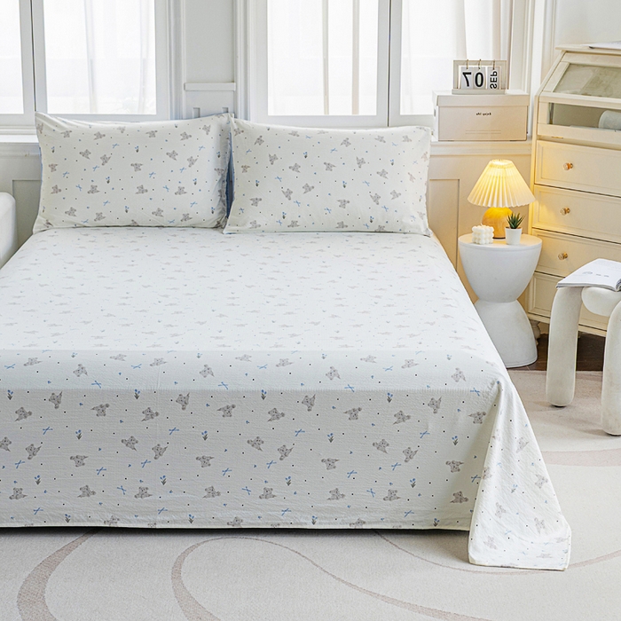 91家纺网 家纺一手货源 找家纺 奇丝雅2025新款A类有氧超柔云感双层纱床单单件学生宿舍家用四季通用床单两件套三件套 艾尼熊