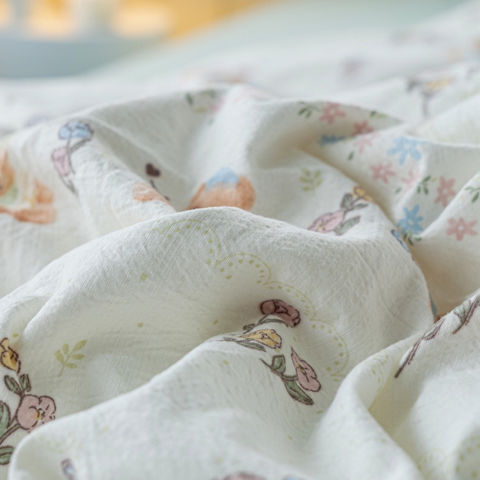 91家纺网 家纺一手货源 找家纺 奇丝雅2025新款A类有氧超柔云感双层纱床单单件学生宿舍家用四季通用床单两件套三件套 薄荷熊