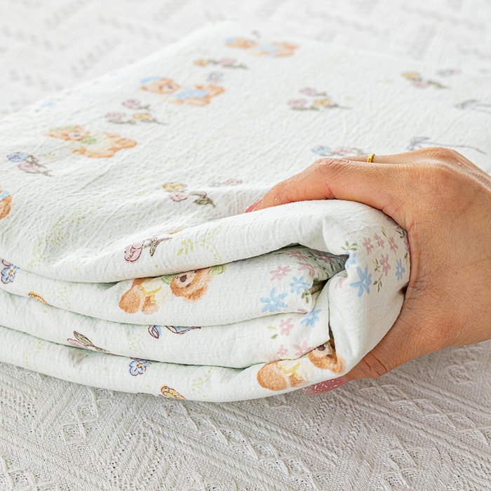 91家纺网 家纺一手货源 找家纺 奇丝雅2025新款A类有氧超柔云感双层纱床单单件学生宿舍家用四季通用床单两件套三件套 薄荷熊