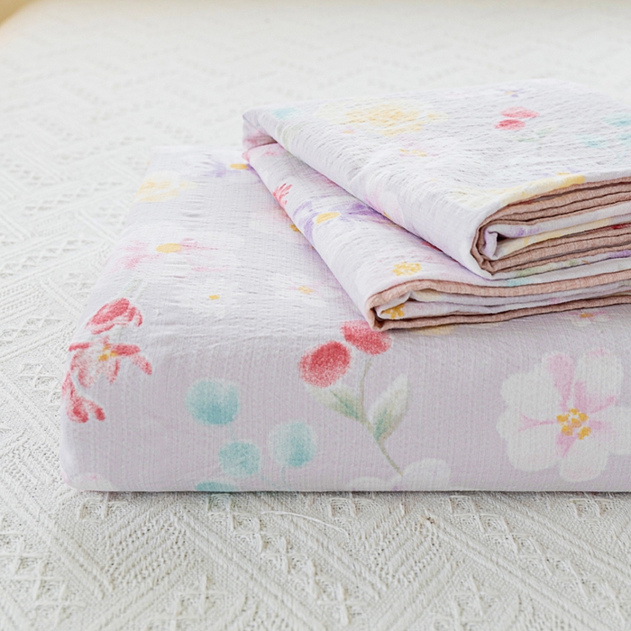 91家纺网 家纺一手货源 找家纺 奇丝雅2025新款A类有氧超柔云感双层纱床单单件学生宿舍家用四季通用床单两件套三件套 朵朵田园