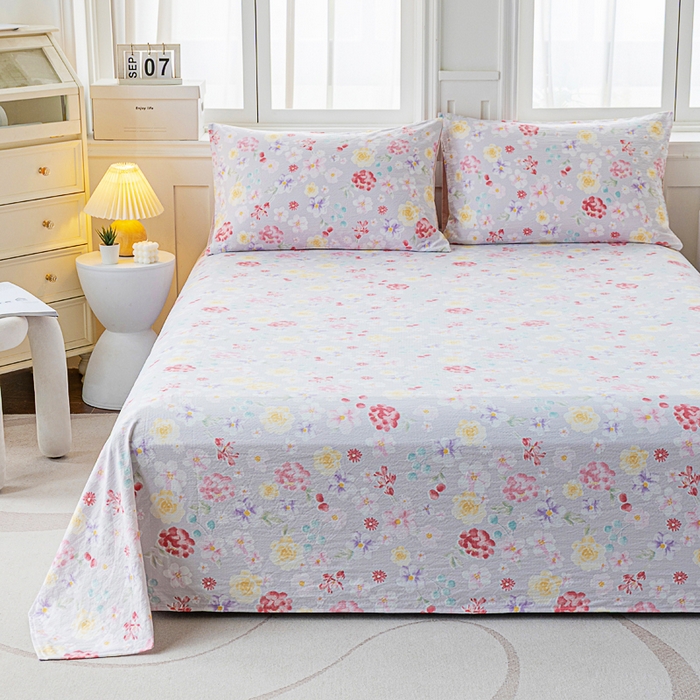 91家纺网 家纺一手货源 找家纺 奇丝雅2025新款A类有氧超柔云感双层纱床单单件学生宿舍家用四季通用床单两件套三件套 朵朵田园