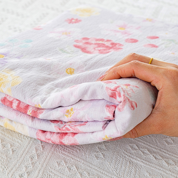 91家纺网 家纺一手货源 找家纺 奇丝雅2025新款A类有氧超柔云感双层纱床单单件学生宿舍家用四季通用床单两件套三件套 朵朵田园