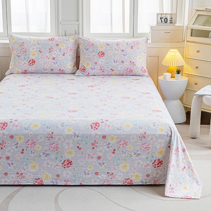 91家纺网 家纺一手货源 找家纺 奇丝雅2025新款A类有氧超柔云感双层纱床单单件学生宿舍家用四季通用床单两件套三件套 朵朵田园