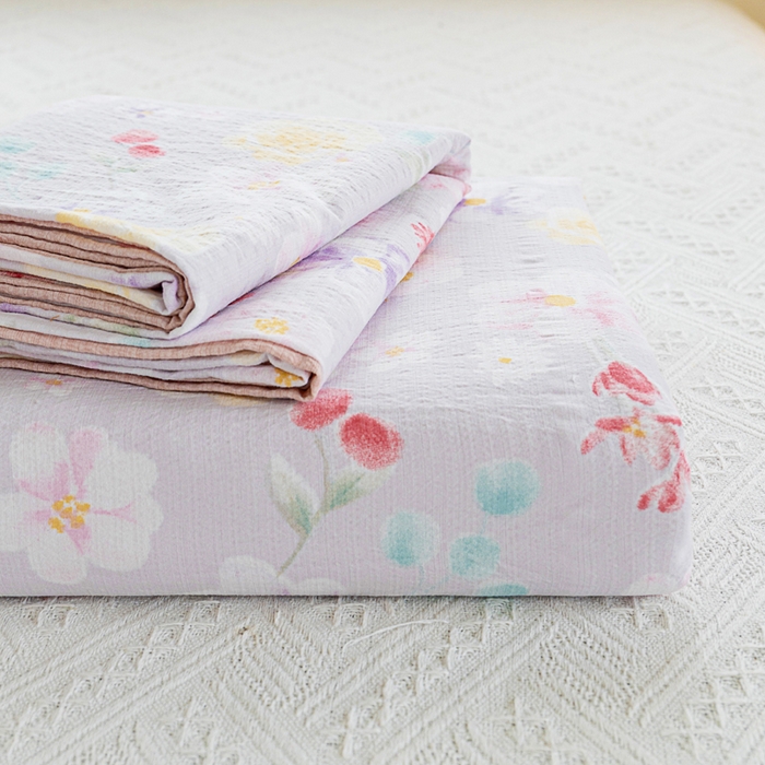 91家纺网 家纺一手货源 找家纺 奇丝雅2025新款A类有氧超柔云感双层纱床单单件学生宿舍家用四季通用床单两件套三件套 朵朵田园