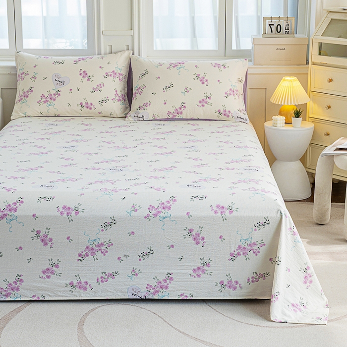 91家纺网 家纺一手货源 找家纺 奇丝雅2025新款A类有氧超柔云感双层纱床单单件学生宿舍家用四季通用床单两件套三件套 花黛罗兰